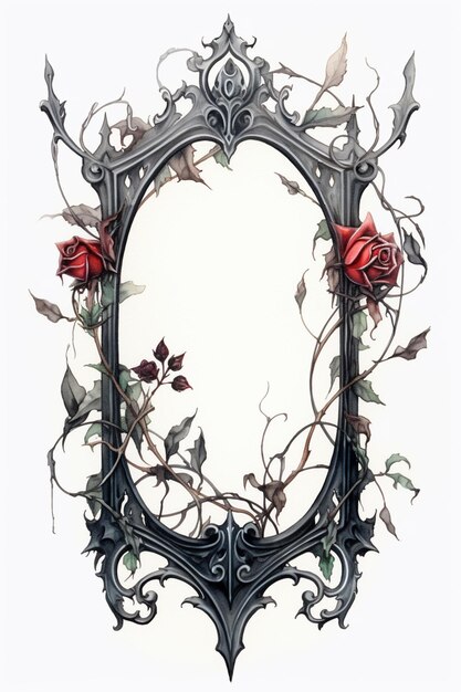 Il y a une image d'un miroir avec des roses et des feuilles génératives ai