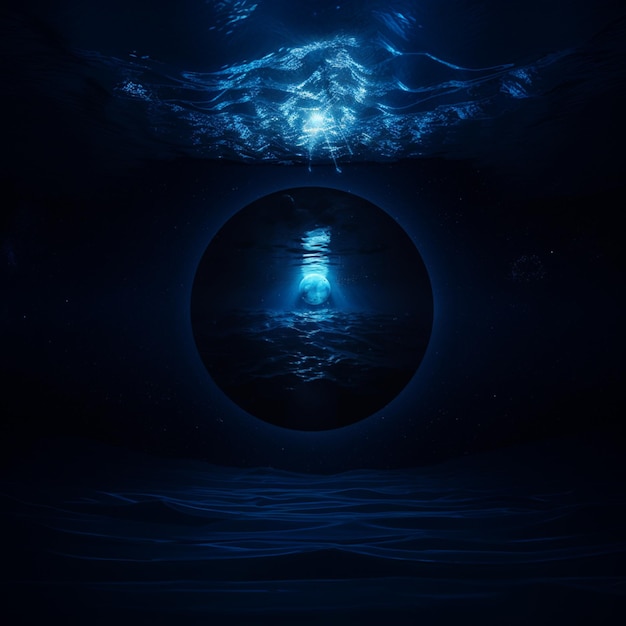 Photo il y a une image d'un océan bleu foncé avec une lumière brillante générative ai
