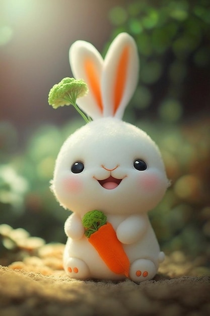 Il y a un lapin blanc avec des carottes carotte dessus ai générative