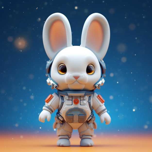 Il y a un lapin blanc qui porte une combinaison spatiale et un casque.