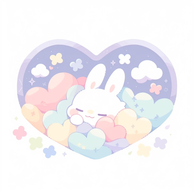 il y a un lapin de dessin animé qui dort dans un nuage en forme de coeur ai générative