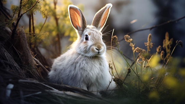 Il y a un lapin qui est assis dans l'herbe ai générative