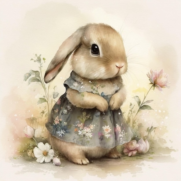 Il y a un lapin qui est assis dans l'herbe avec des fleurs génératives ai