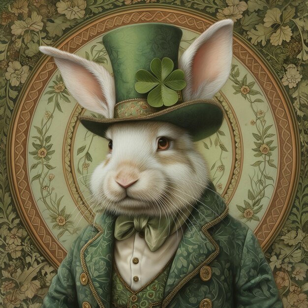 Photo il y a un lapin qui porte un chapeau vert et une veste verte.