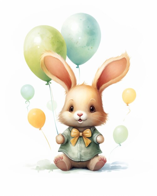 Il y a un lapin qui tient des ballons dans ses mains ai générative