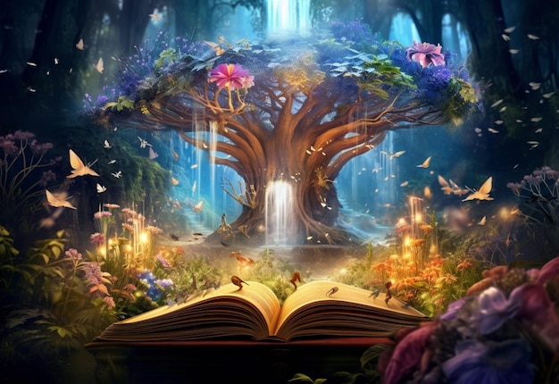 Il y a un livre avec un arbre au milieu.