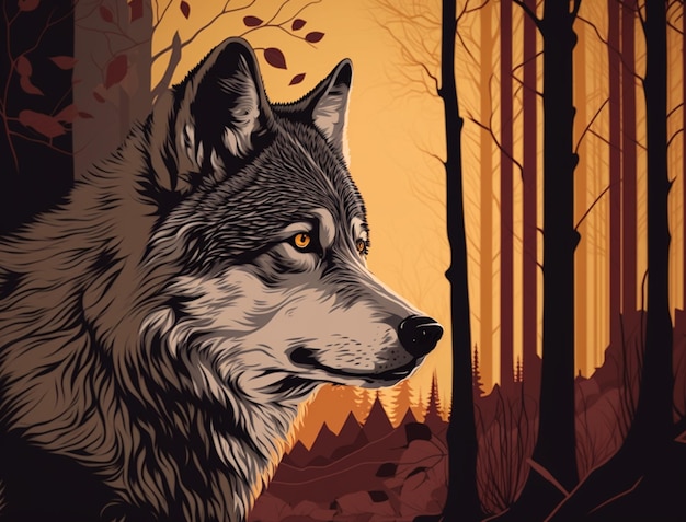 Il y a un loup qui se tient dans les bois.