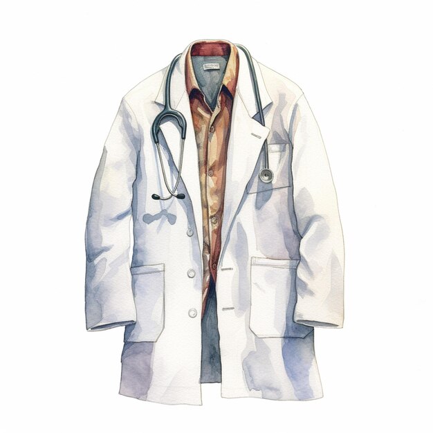 Il y a un manteau blanc avec un stéthoscope dessus.