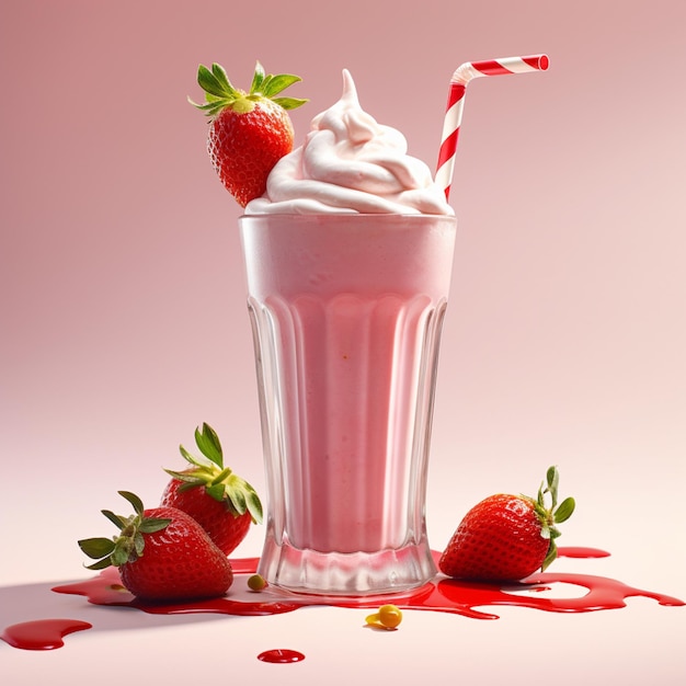 Il y a un milk-shake à la fraise avec de la crème fouettée et des fraises génératives.