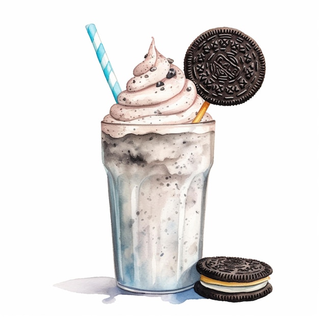 Il y a un milkshake avec un cookie et une paille dedans générative ai