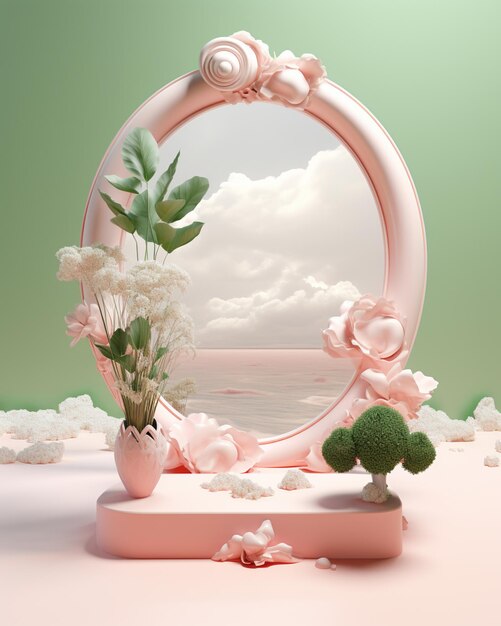 il y a un miroir avec une plante dedans et un miroir avec un pot de fleur ai génératif