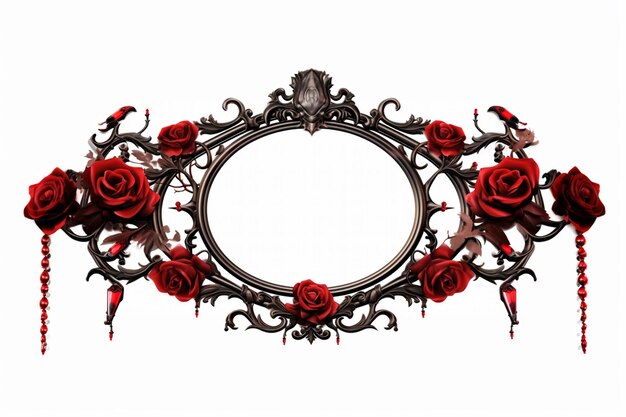 Photo il y a un miroir avec des roses rouges et des perles suspendues à lui.