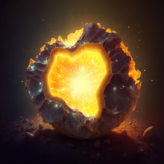 Il y a un morceau de fruit en forme de coeur avec un feu à l'intérieur de l'ai générative
