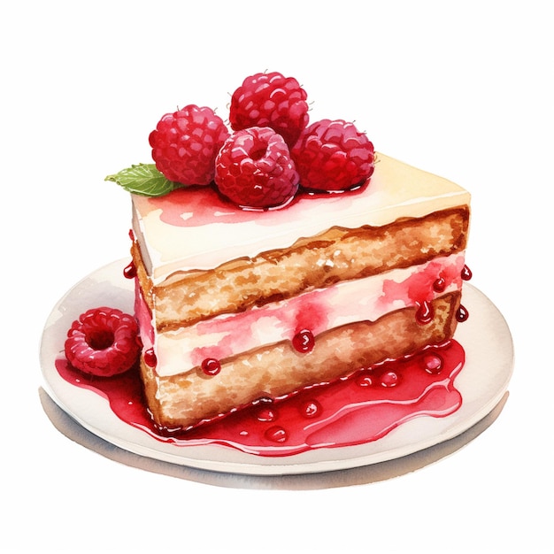 il y a un morceau de gâteau aux framboises sur une assiette ai générative