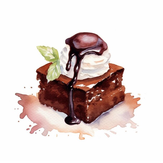 Photo il y a un morceau de gâteau avec de la crème fouettée et de la sauce au chocolat générative ai