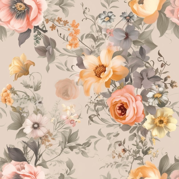 Il y a un motif floral avec beaucoup de fleurs sur lui génératif ai