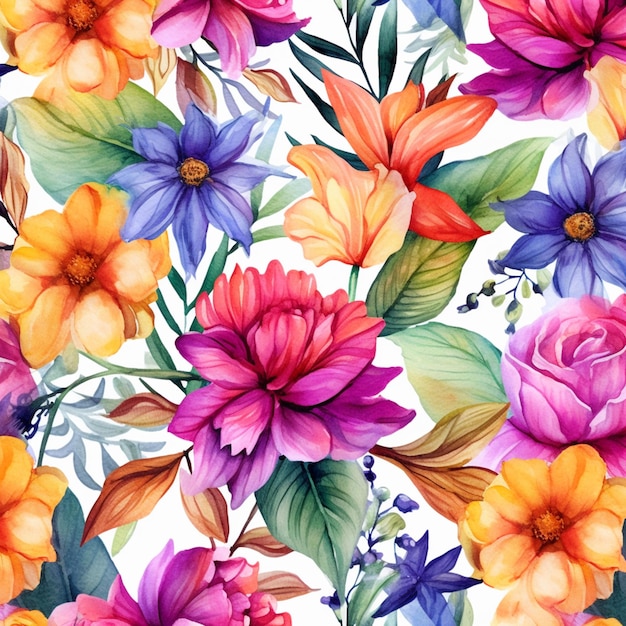Il y a un motif floral coloré avec beaucoup de fleurs dessus.