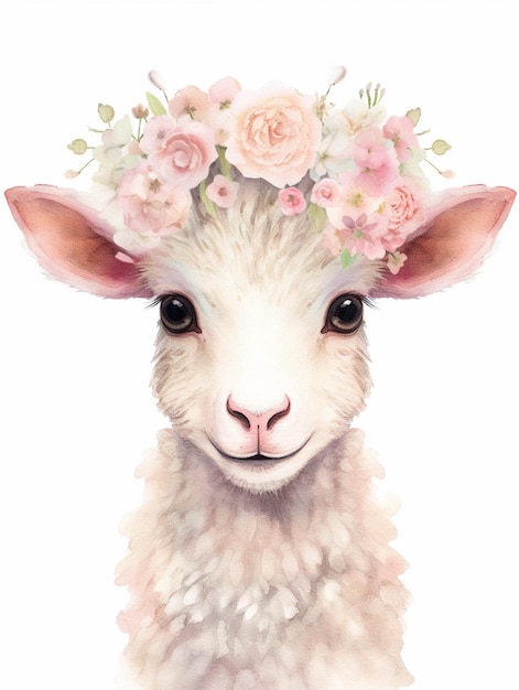 Il y a un mouton avec une couronne de fleurs sur la tête ai générative