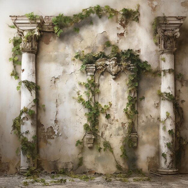 Photo il y a un mur avec un tas de vignes qui poussent dessus.