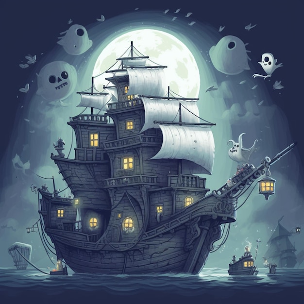 Photo il y a un navire qui flotte dans l'eau avec des fantômes fantômes génératifs ai