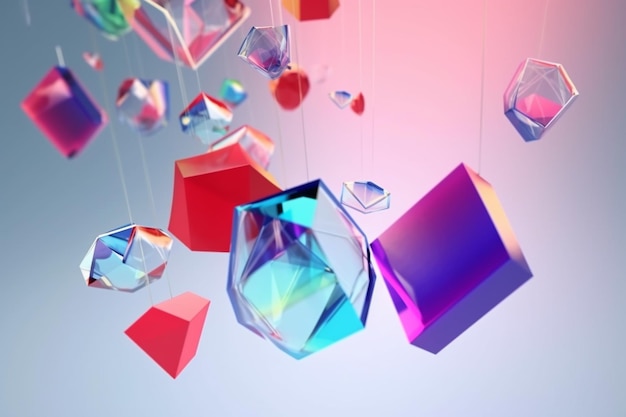 il y a de nombreux cubes de couleurs différentes suspendus au plafond ai génératif