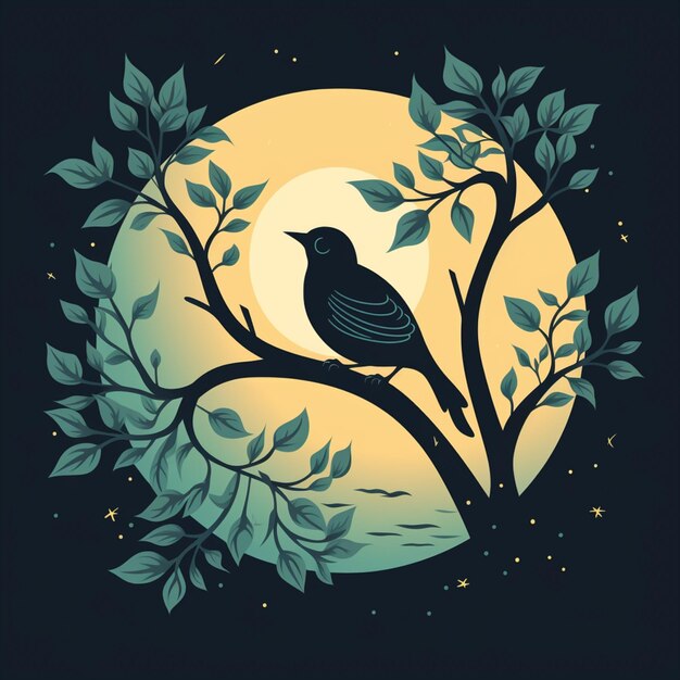 il y a un oiseau assis sur une branche d'arbre devant la lune ai générative