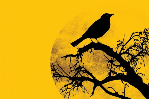 Il y a un oiseau assis sur une branche devant une pleine lune ai générative