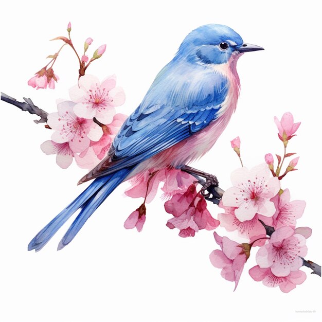 Il y a un oiseau bleu assis sur une branche d'un arbre ai génératif