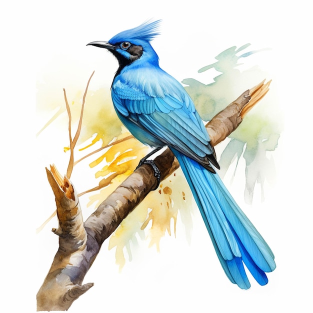 Il y a un oiseau bleu assis sur une branche d'un arbre ai génératif