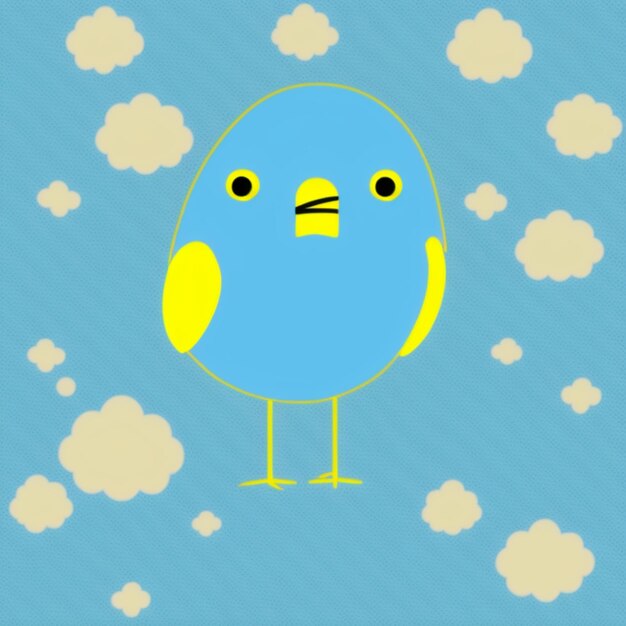 il y a un oiseau bleu avec un bec jaune debout sur un fond bleu