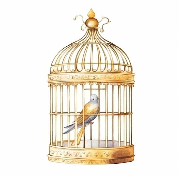 Il y a un oiseau dans une cage qui est assis sur le sol génératif ai