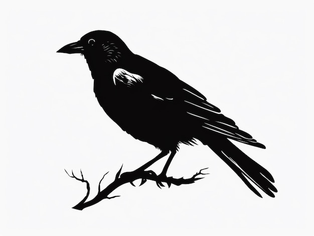 il y a un oiseau noir assis sur une branche d'un arbre ai génératif