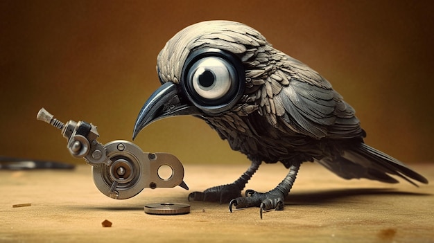 Photo il y a un oiseau qui regarde une clé avec un grand œil génératif ai