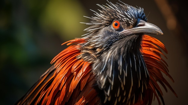 Il y a un oiseau avec une tête rouge et noire et un bec noir génératif ai