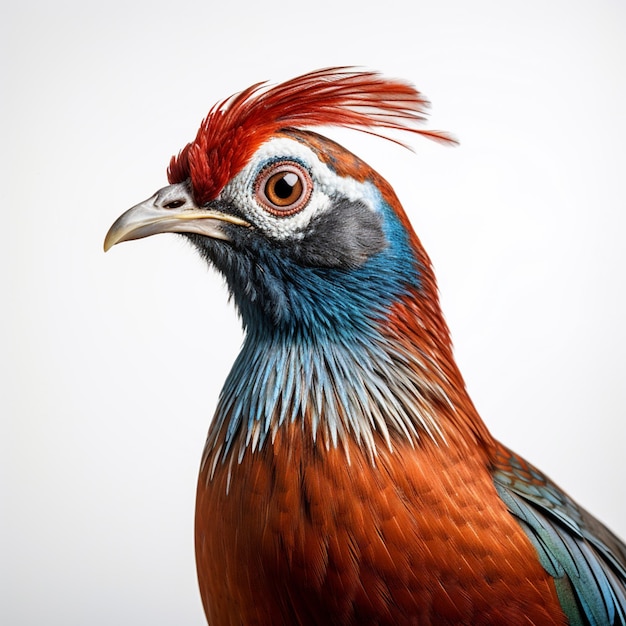 Il y a un oiseau avec une tête rouge et des plumes bleues ai générative