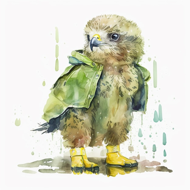 Il y a un oiseau avec une veste verte et des bottes jaunes générative ai