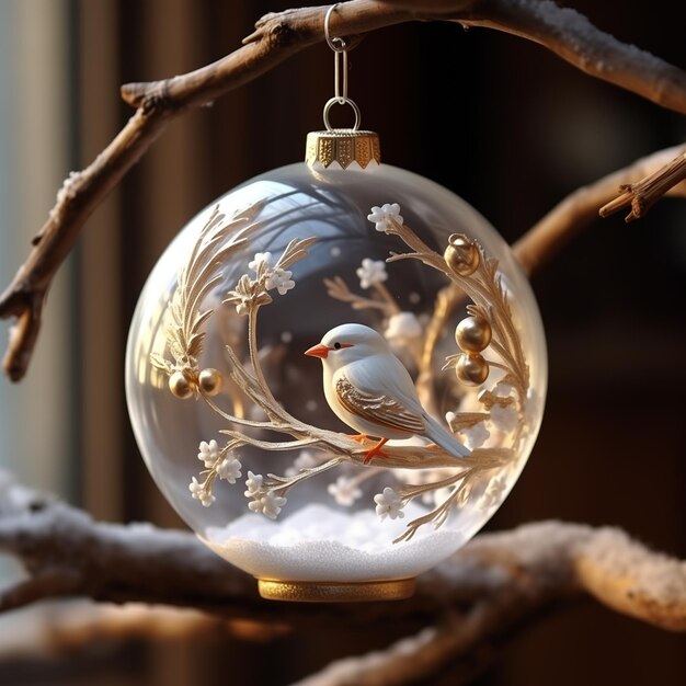 Photo il y a un ornement en verre avec un oiseau dessus ai générative