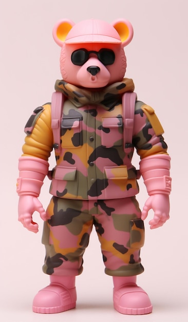 il y a un ours en peluche portant une tenue de camouflage et des lunettes de soleil ai générative