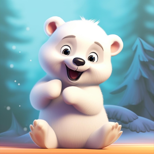 il y a un ours polaire de dessin animé assis sur une surface en bois ai générative
