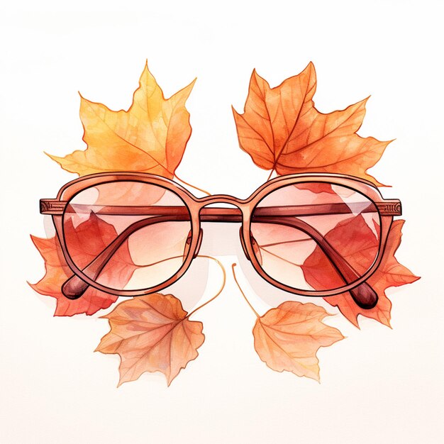 il y a une paire de lunettes avec des feuilles sur le côté ai génératif