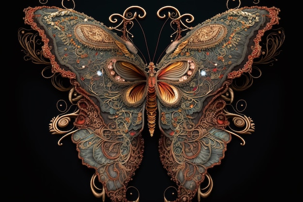 Il y a un papillon avec des motifs complexes sur ses ailes ai générative