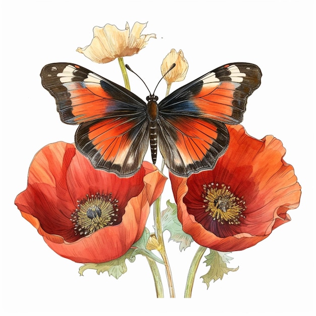 Il y a un papillon qui est assis sur des fleurs ai génératives