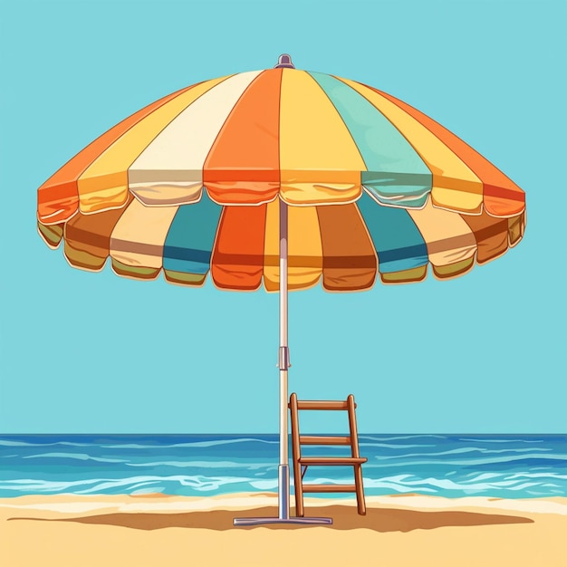 Photo il y a un parapluie coloré et une chaise sur la plage générative ai