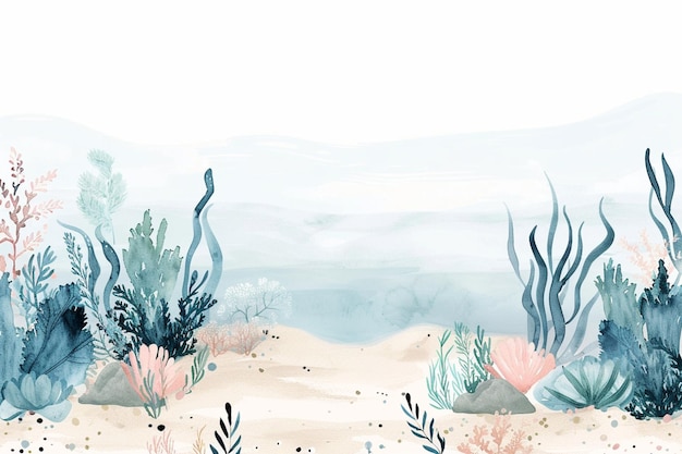 Il y a une peinture d'une algue et d'une scène de récif corallien.