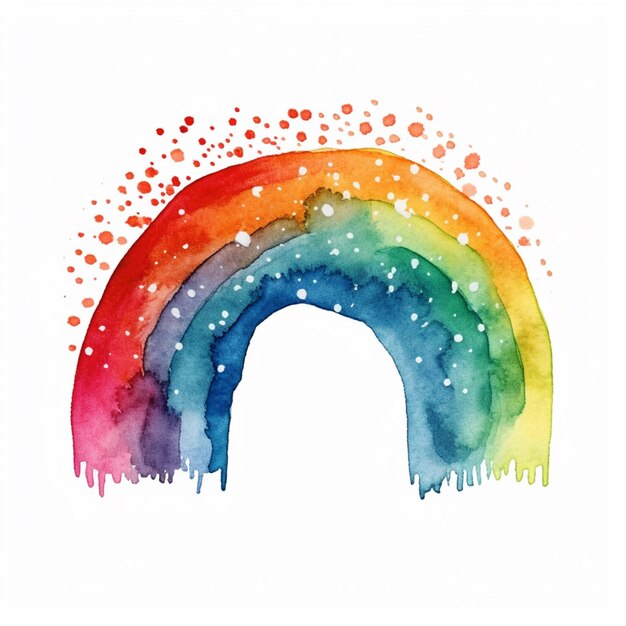 Il y a une peinture à l'aquarelle d'un arc-en-ciel avec un fond blanc.