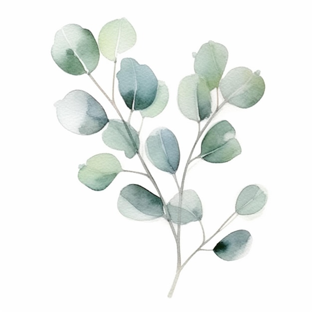 Il y a une peinture à l'aquarelle d'une branche d'eucalyptus générative ai