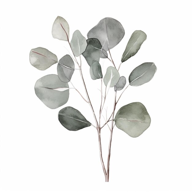 Il y a une peinture à l'aquarelle d'une branche d'eucalyptus générative ai