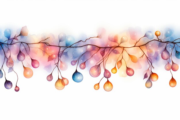 Photo il y a une peinture à l'aquarelle d'une branche avec des lumières colorées générative ai