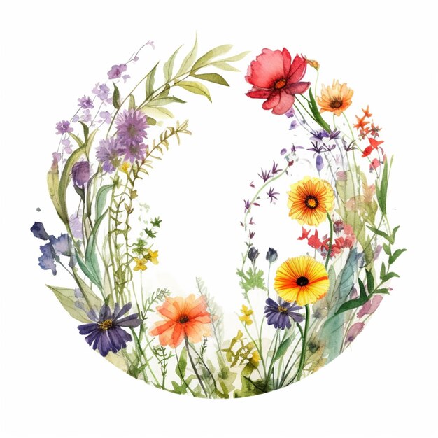 Il y a une peinture à l'aquarelle d'une couronne de fleurs générative ai