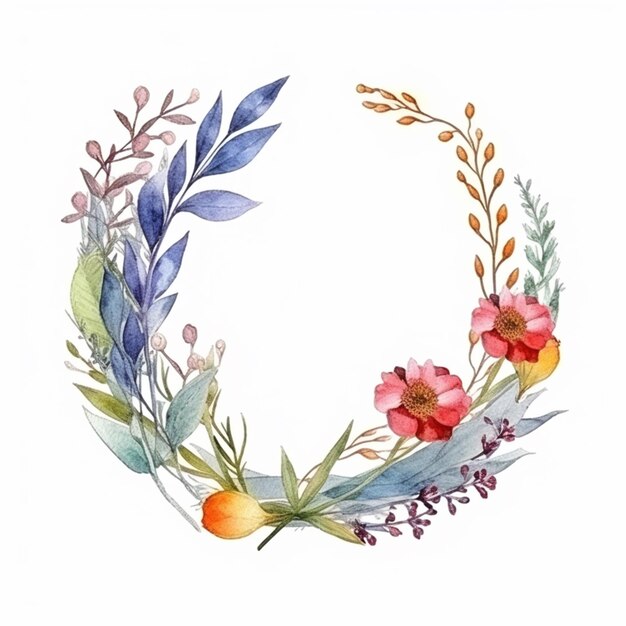 Il y a une peinture à l'aquarelle d'une couronne de fleurs générative ai